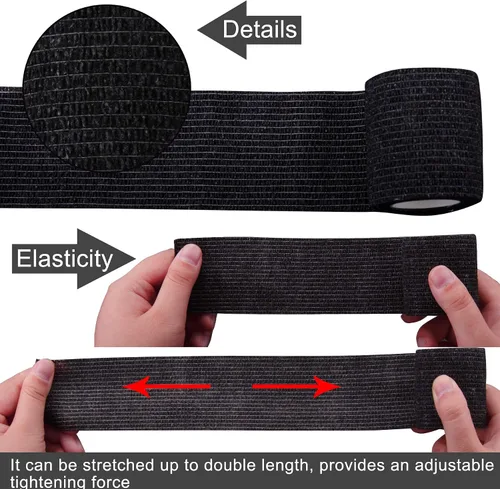 Vista 5 de BQTQ 60 rollos de cinta adhesiva elástica de 2 pulgadas vendajes autoadherentes (negro) Breathable Athletic Tape, Self Stick Stretch Sports Wrap