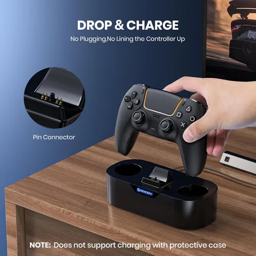 Vista 3 de NEWDERY PS5 Controller Charger Station, Fast Charging Dock for PlayStation 5 Controllers, Single Controller Charging Stand Replacement for PS5
