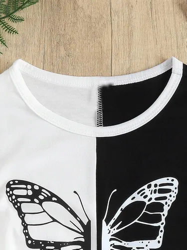 Vista 3 de SOLY HUX Camiseta de manga corta con estampado de mariposas y bloques de color para niña