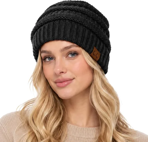 Vista 79 de CC Classic Winter Fall Trendy Chunky Stretchy Cable Knit Beanie Hat 2 tonos púrpura/azul marino