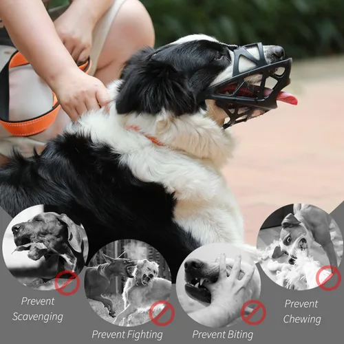 Vista 7 de BARKLESS Bozal de cesta para perros, bozal suave para perros medianos y Negro