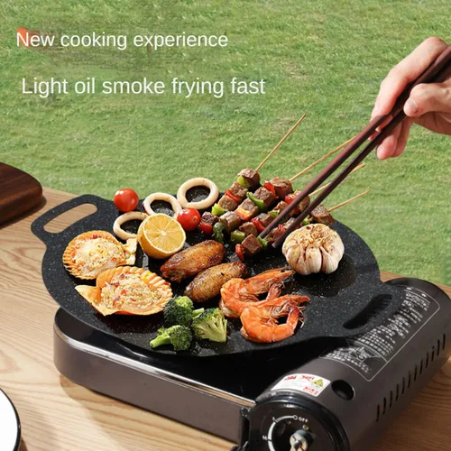 Vista 5 de Sartén antiadherente multifuncional de piedra médica, sartén coreana para barbacoa, compatible con inducción, estufa de gas, estufa eléctrica