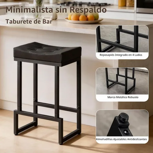 Vista 5 de FIRAVOE Juego de 2 taburetes de bar de 24 pulgadas de altura de mostrador, taburetes de bar de piel sintética para isla de cocina, taburetes de Negro