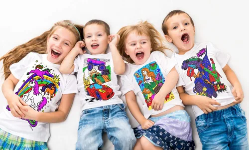 Vista 5 de Splat Planet Colorea en animales del zoológico, camiseta Jungle Safari con 10 bolígrafos mágicos lavables no tóxicos y lavables, Blanco, 3T