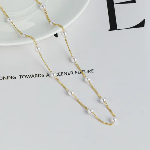 Vista 6 de Delicados collares de perlas para mujer, chapado en oro de 14 quilates, collar de perlas en capas, gargantilla de perlas simples, regalo de joyería