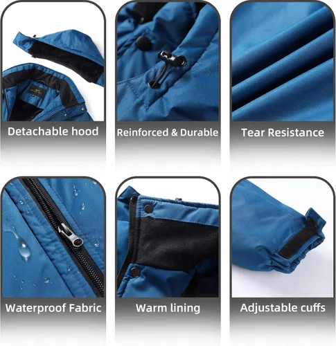 Vista 6 de WHATWEARS Men's Winter Coats Waterproof Ski Jacket for Men Snow Coat Windproof Mountain Jackets with Hooded
