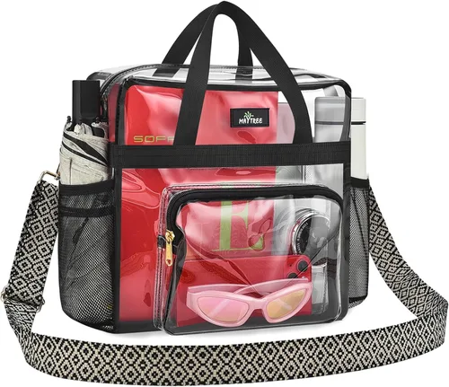 Vista 13 de MAY TREE Bolsa transparente para eventos en estadios de 12 x 6 x 12 pulgadas, bolsa de almuerzo transparente con correas reforzadas para trabajo