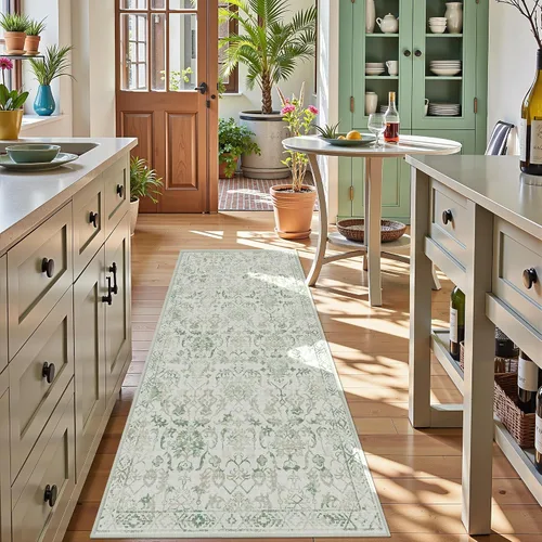 Vista 23 de Alfombra de área pequeña de 2 x 3 pulgadas, color beige, para entrada, baño, cocina, antideslizante, de pelo bajo, lavable, moderna alfombra bohemia