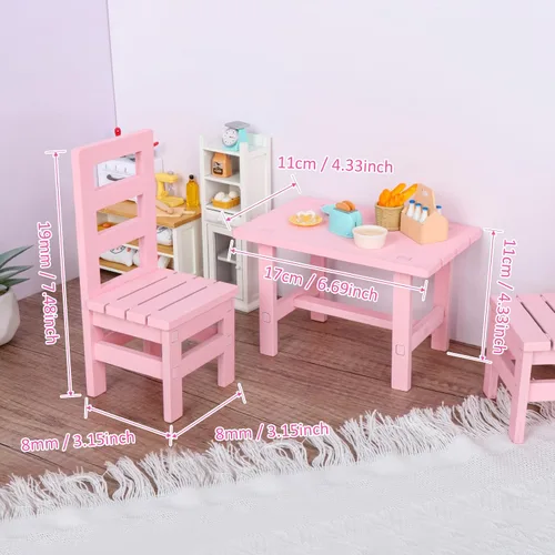 Vista 2 de SM SunniMix Muebles de muñeca de 1/6, sillas cuadradas de madera, juego de 3 piezas, decoración de sala de estar, comedor, decoración de sala de Rosa