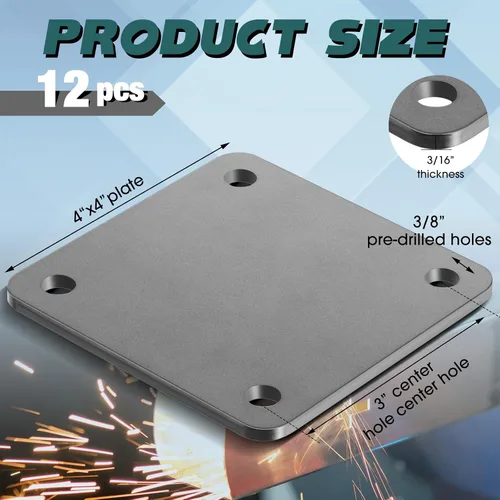 Vista 2 de 12 placas de acero A36 de 4 x 4 pulgadas con 4 agujeros laminados