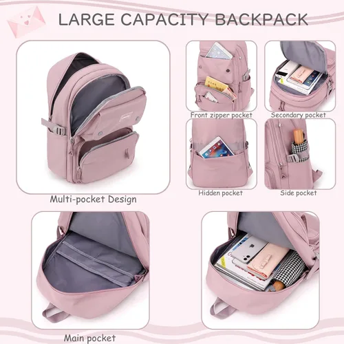 Vista 3 de Mochila casual para niños, color sólido, bolsa de escuela primaria y secundaria, bolsa de viaje para adolescentes, Negro -, Mochila de color sólido