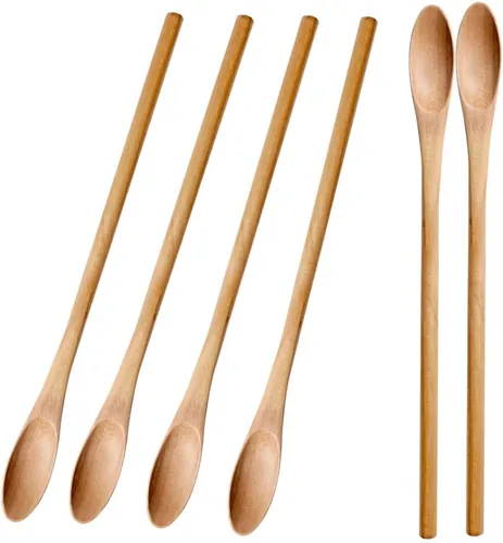 Vista 12 de Meiyahome - Cuchara helada ovalada de madera de 8.3 in, cuchara elíptica, cuchara agitadora de madera maciza, cuchara larga de madera, cuchara