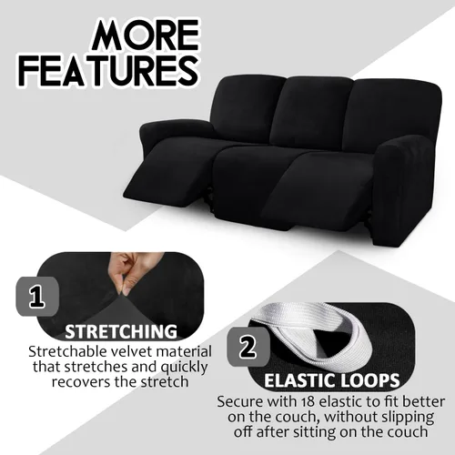 Vista 4 de ULTICOR Fundas de terciopelo para sofá reclinable de 8 piezas, fundas elásticas para sofá reclinable de 3 cojines, fundas para muebles, fundas