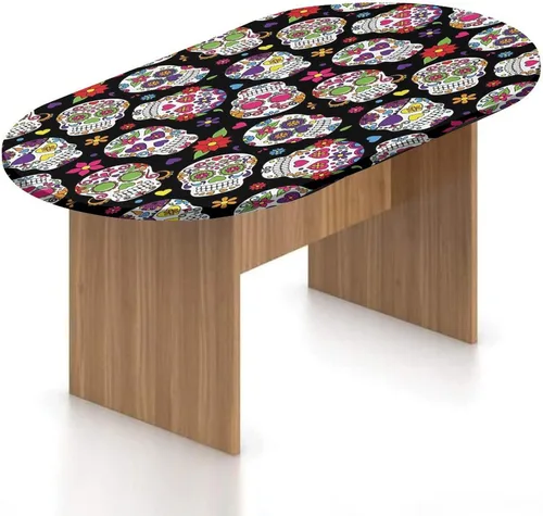 Vista 20 de Mantel ovalado ajustable de poliéster elástico para invierno, diseño de bosque abstracto monocromático, hojas y bosques, se adapta a mesas ovaladas