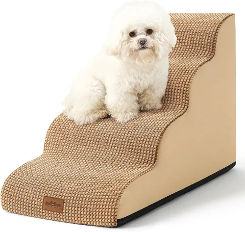 Vista 24 de COZY KISS Escaleras para perros pequeños de 11.8 pulgadas de alto, escalón curvado para cachorros, gatos mayores, rampa mediana para mascotas