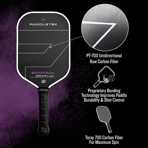 Vista 5 de Paddletek Bantam TKO-CX - Paletas de pickleball de 0.563 in con núcleo de panal de polímero - Fibra de carbono unidireccional - Peso torsional