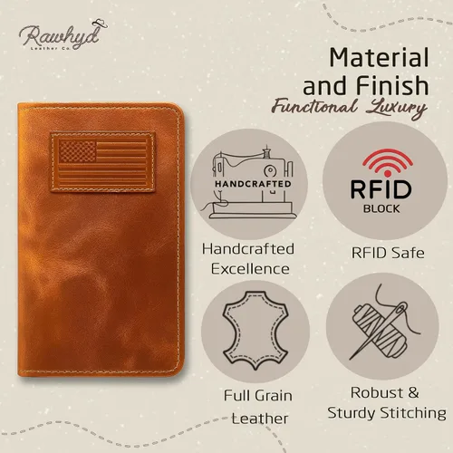Vista 5 de RAW HYD - Cartera larga de cuero para hombres Funda de chequera doble un gran regalo para hombres
