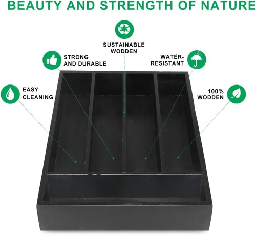 Vista 4 de Ayiaren Bandeja organizadora de cubiertos de madera pequeña, divisores estrechos para cajones de cocina, organizadores de utensilios