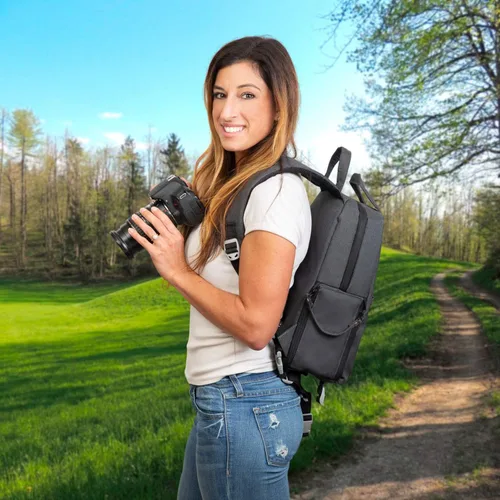 Vista 8 de Deco Gear Mochila multifunción para cámara SLR/DSLR con puerto de carga USB integrado para Canon, Nikon, Sony, compatible con cámaras sin espejo