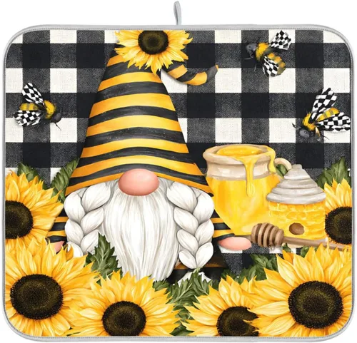 Vista 8 de Tapete de secado de platos de girasol enano de abeja para cocina Girasol enano abeja