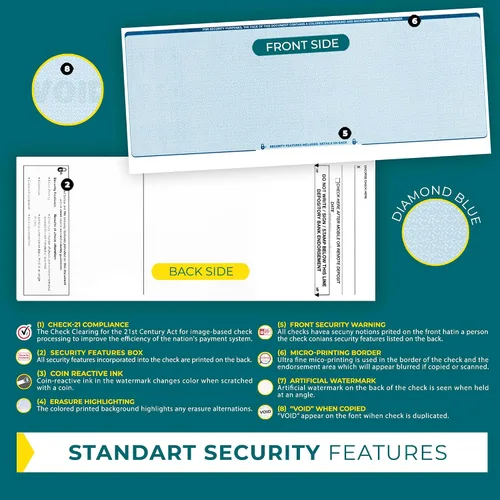 Vista 3 de Papel de cheques para computadora, 50 hojas, cheques comerciales en la parte superior y trozo en la parte inferior, características de seguridad e