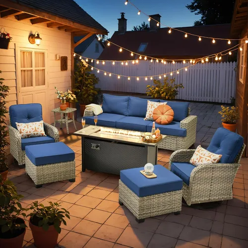 Vista 93 de HOOOWOOO Juego de Muebles Seccionales para Patio al Aire Libre, 6 Piezas Juegos de Conversación de Mimbre Sofá en Forma de L, Sofá Extra Profundo
