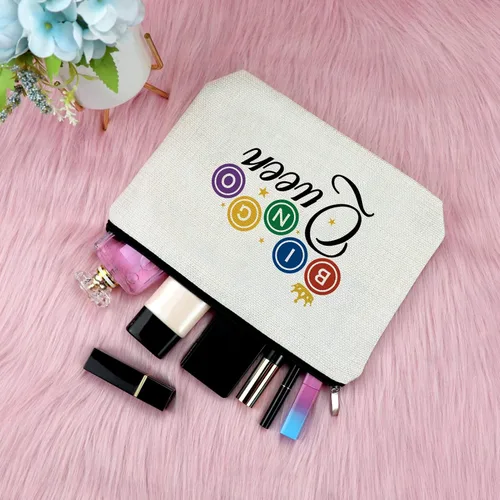 Vista 4 de Sfodiary Regalos de juego de bingo para adolescentes, bolsa de maquillaje para amantes del bingo y reina para jugadores, amantes del casino, bolsa
