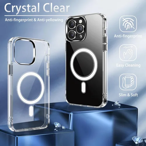 Vista 4 de S. Tedazo Funda magnética transparente para iPhone 13 Mini, compatible con carga inalámbrica MagSafe, antiamarilleo, a prueba de golpes y protección
