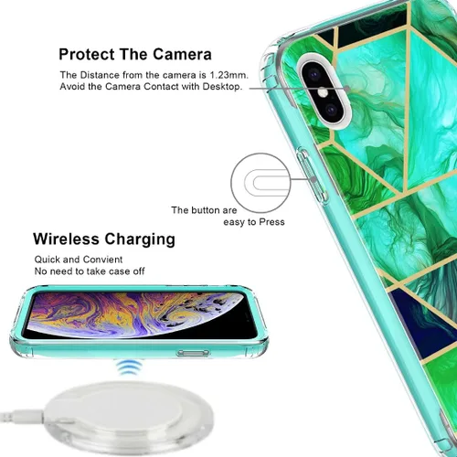 Vista 4 de Jeylly Funda para iPhone X, funda para iPhone Xs con protector de pantalla de vidrio templado y protector de lente de cámara, resistente grado