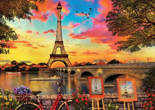 Vista 2 de Educa - Puesta de sol en París - Rompecabezas de 3000 piezas - Pegamento para rompecabezas incluido - La imagen completa mide 47.25 x 33.5 pulgadas