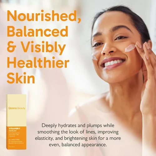 Vista 5 de Qaana - Suero facial súper vitamina C para pieles maduras: fórmula hidratante antienvejecimiento 7 en uno con vitamina C, ácido hialurónico
