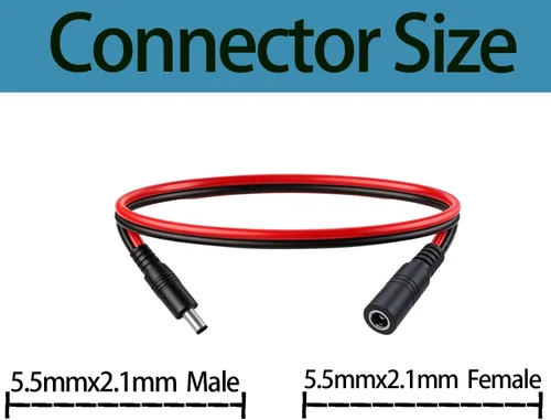 Vista 4 de Cable de extensión de alimentación CC de 1.6 pies 0.217 in × 0.083 in, conector macho a hembra, conector 5521 para tira de LED, fuente