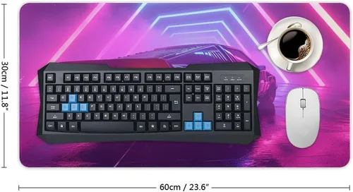 Vista 2 de Alfombrilla grande para mouse Cyber Synthwave para autos, líneas de neón, tapete de escritorio Vaporwave, accesorios para computadora