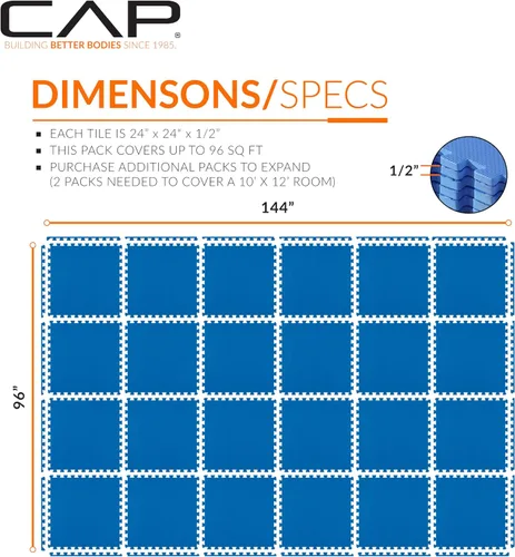 Vista 40 de CAP Puzzle Exercise Mats 1/2” Thick EVA Interlocking Foam Tiles for Home Gym Flooring Multiple Options