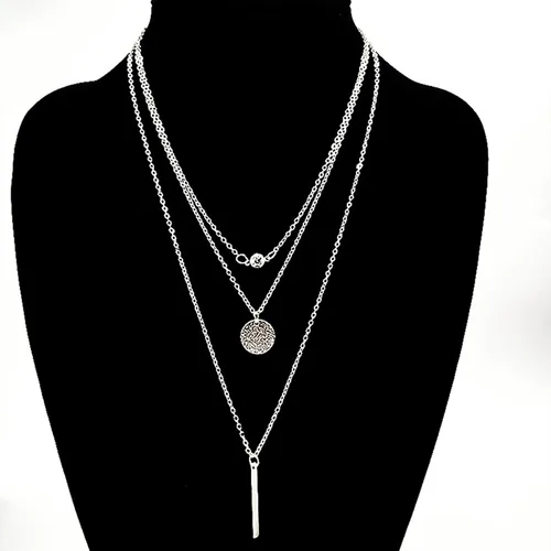 Vista 7 de Collar de oro bohemio multicapa de barra de palo de moda, collar de disco, collar de moneda, colgante de disco de barra, colgante de diamante
