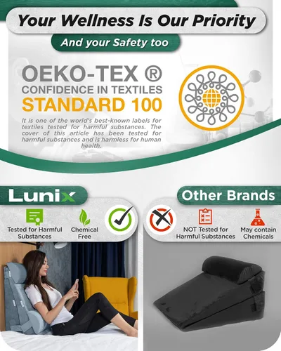 Vista 8 de Lunix LX8 4 piezas de soporte para molestias digestivas nocturnas y respiración más fácil, juego de almohadas ortopédicas de cuña de altura Gris Nube