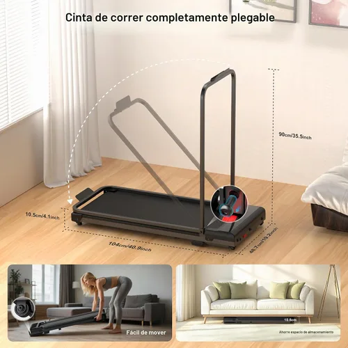 Vista 5 de Walking Pad Treadmill for Home - Foldable Treadmills with Handle Bar Mini Portable Walk Pads Under Desk Small Spaces Compact Folding Electric