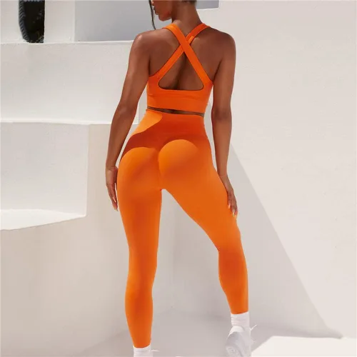 Vista 6 de MATIRD Conjuntos de entrenamiento para mujer 2 piezas sin costuras para yoga gimnasio conjunto de ropa deportiva leggings de cintura alta brasier
