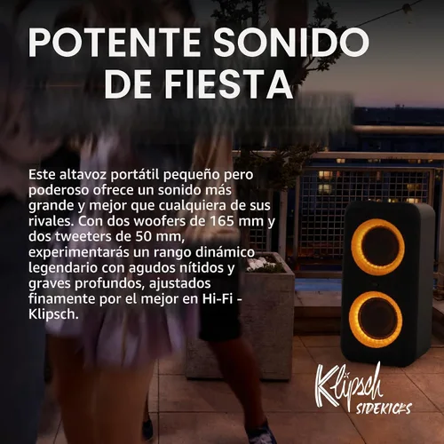Vista 3 de Klipsch Gig XXL, negro - Altavoz Bluetooth inalámbrico portátil - Múltiples modos de color - Aumento de graves - Dos woofers de 6.5 pulgadas y dos