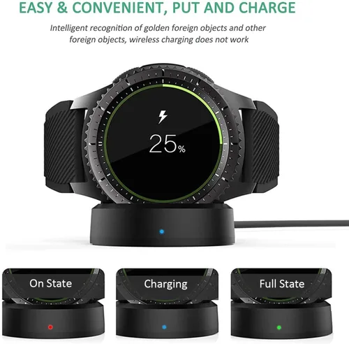 Vista 4 de Cargador de reloj Samsung Gear S3, S4 S2 inalámbrico Qi carga base base para reloj inteligente clásico/frontera