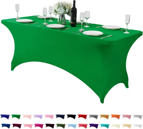 Vista 140 de Mantel de elastano para mesa de 6, 4 o 8 pies, universal, ajustable, para fiestas, banquetes, bodas y eventos, color verde manzana