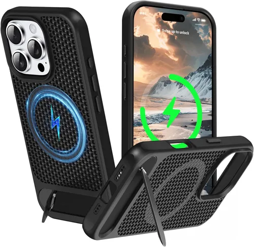 Vista 81 de Funda magnética de disipación de calor para iPhone 13 Pro Max, para MagSafe, protección contra caídas Coolingf, funda con función atril ajustable