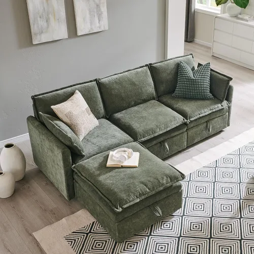 Vista 11 de Sofás modulares de nube seccionales de 85.83 pulgadas para sala de estar, sofá modular moderno con otomana de almacenamiento, sofá de nube de Beige