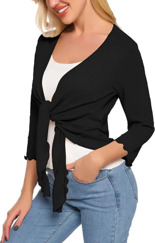 Vista 2 de SATINIOR Cárdigan de nudo bolero transparente para mujer, ligero con mangas de encaje 34