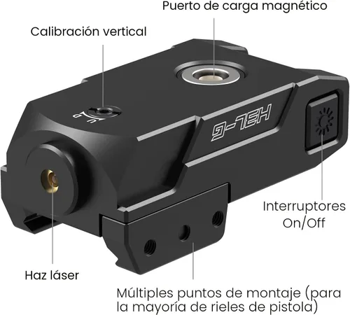 Vista 2 de Mira láser verde Votatu H3L-G, montura Picatinny de aluminio de perfil ultra bajo, mira de punto verde, modo estroboscópico disponible, recargable