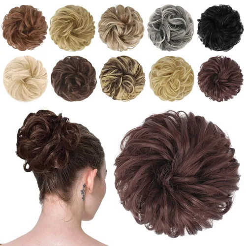 Vista 23 de FESHFEN Pieza de Cabello de Moño Desordenado - Extensiones de Coleteros de Moño de Cabello Ondulado Rizado Elástico Postizos Sintéticos para Mujeres