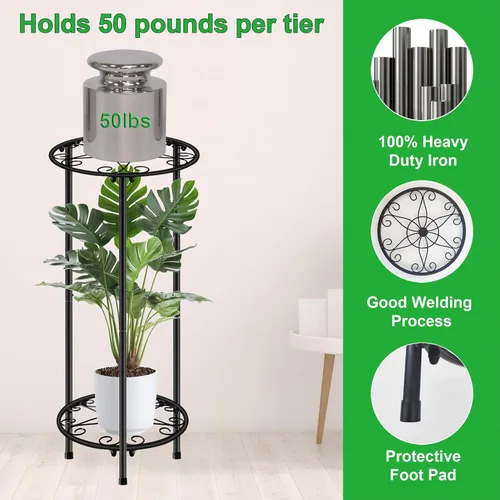 Vista 2 de CASIMR - Soporte para plantas para interiores y exteriores, estante de metal inoxidable para flores, 2 niveles de 23.9 pulgadas, soporte alto