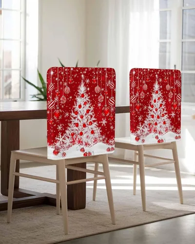 Vista 5 de Paquete de 6 fundas protectoras para sillas de comedor de Navidad, diseño de árbol de Navidad, fundas protectoras elásticas extraíbles para sillas