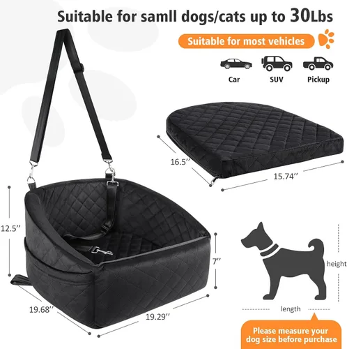 Vista 2 de NEEZUKAR Asiento de automóvil para perros pequeños y medianos, asiento elevador desmontable lavable para perros de menos de 30 libras, asiento