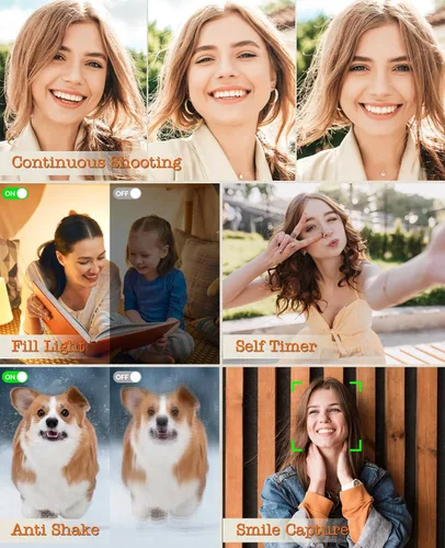 Vista 5 de Cámara digital, cámara de vlogging 4K para cámaras de enfoque automático de YouTube para fotografía con zoom digital de 16X, cámara digital compacta